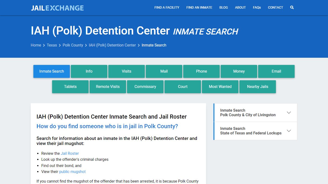 IAH (Polk) Detention Center Inmate Search - Jail Exchange